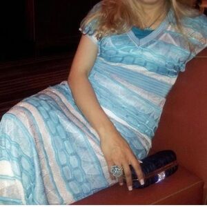 Elegant Blue and White Striped Dress